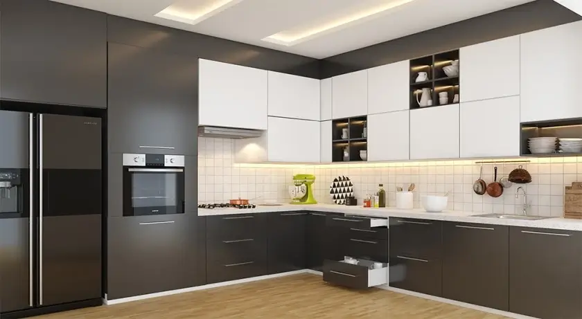 L-Shaped Modular Kitchen - Alma Designs