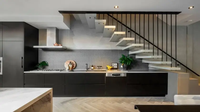 Kitchen under stairs with Countertop Space